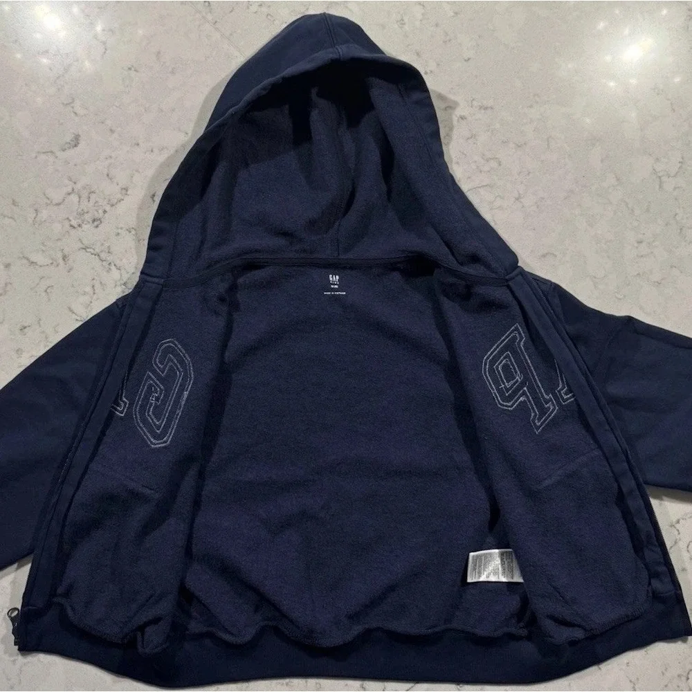 Gap Kids Hoodie Unisex Medium 8 Navy Blue Full Zip Arch Logo Fleece S/740017-01